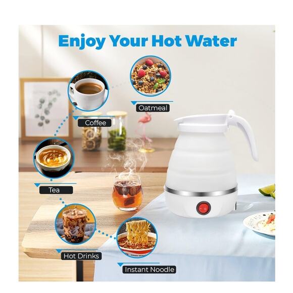 Foldable Electric Kettle Portable Collapsible 600ML Auto Shut-Off, 110V Silicone - Picture 3 of 7